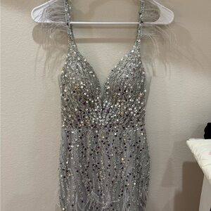 Silver Sequin Bodycon Cocktail Dress with Plunge Neckline